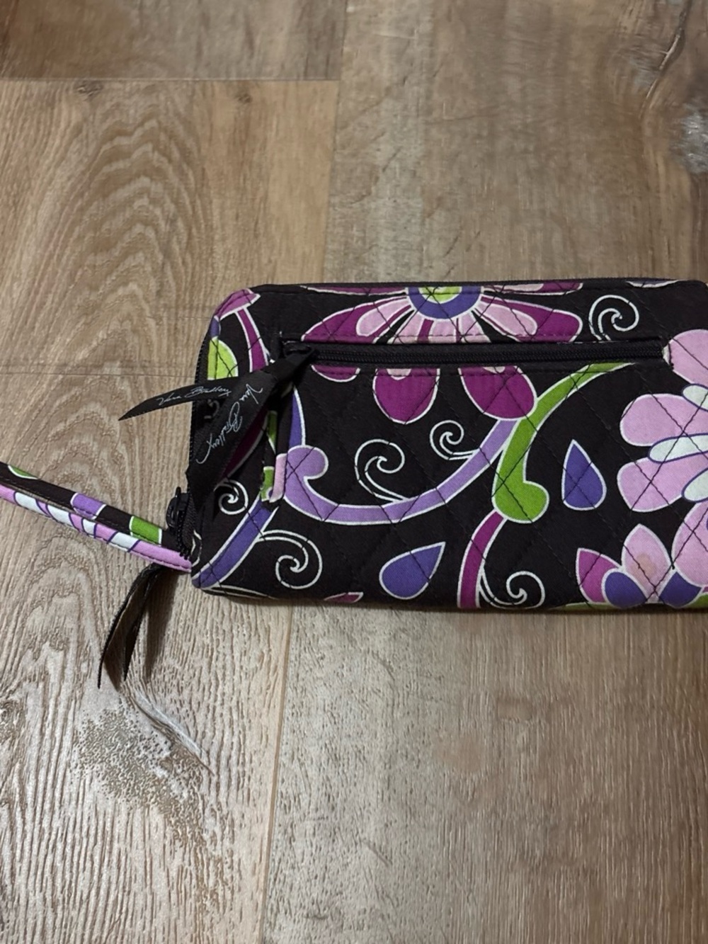 Vera Bradley Purple Punch Floral Quilted Wristlet with Purple and Green Accents